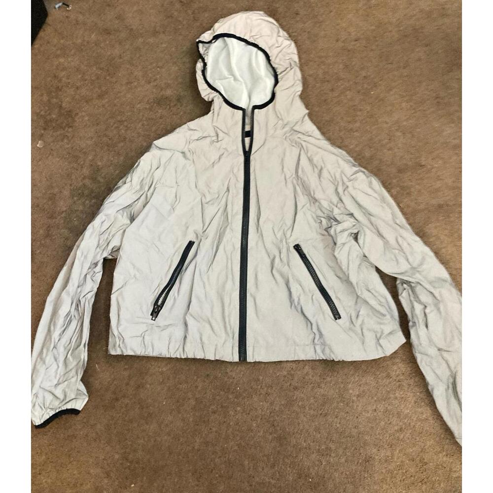 Forever 21 Silver Reflective Zip Hoodie Jacket Women's Medium